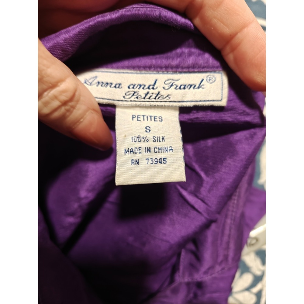 Anna & Frank Womens Silk Long Sleeve Button-Up Shirt Petite Small Purple - Picture 6 of 8